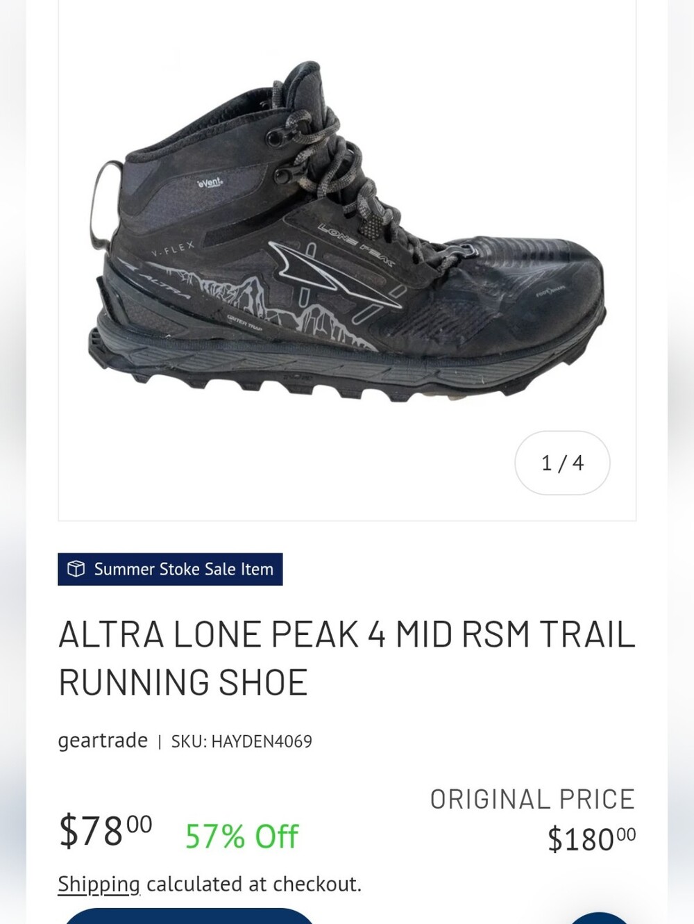 Altra Lone Peak 4 Mid Mesh Trail Shoes Size EU40/ US 7
